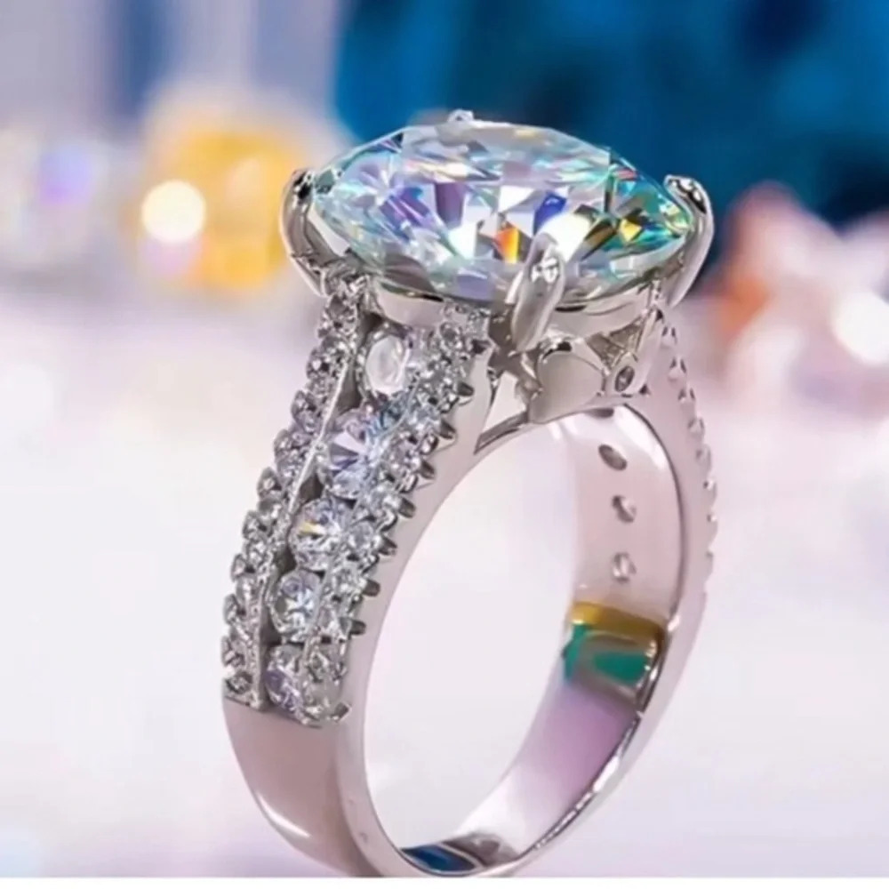 925 Sterling Silver 10ct Moissanite Ring, Fast Creative Ring, with box